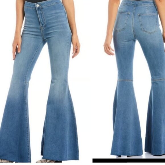 WE THE FREE Free People Just Float On Flare Hippie Jeans Jericho Blue Sz. 28 - Picture 2 of 13